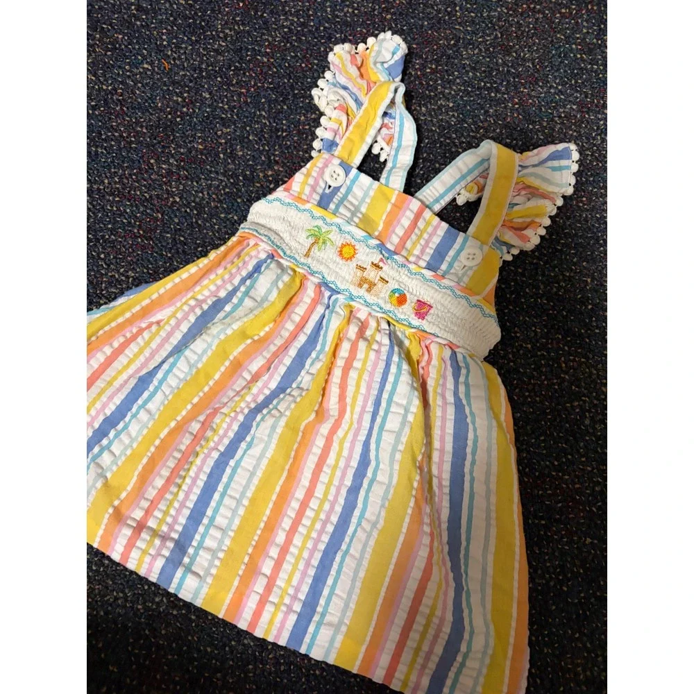Iris & Ivy Baby Girls Multi Color Stripe Beach Smocked Sun Dress 12M S1-12412-PS